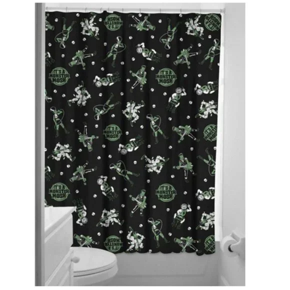 Monsters Shower Curtain Halloween Frankenstein Kitsch Goth NWT Horror Mummy Wolf - Picture 1 of 4